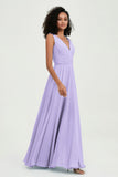 V Neck Chiffon A Line Bridesmaid Dress with Belt Formal Evening Dresses Prom Party Gons