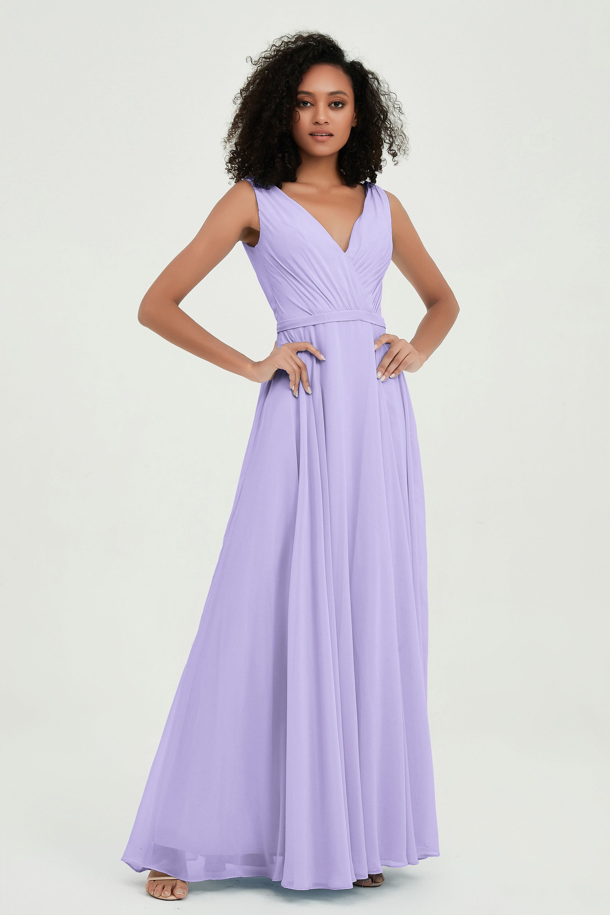 V Neck Chiffon A Line Bridesmaid Dress with Belt Formal Evening Dresses Prom Party Gons