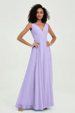 V Neck Chiffon A Line Bridesmaid Dress with Belt Formal Evening Dresses Prom Party Gons