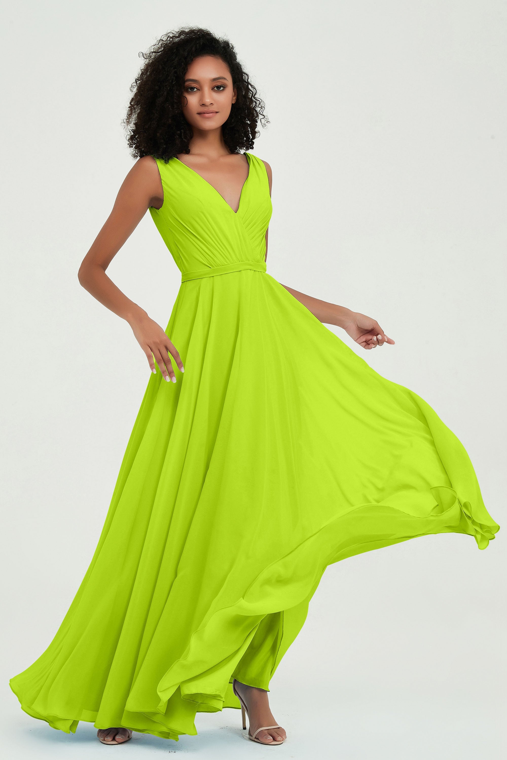 V Neck Chiffon A Line Bridesmaid Dress with Belt Formal Evening Dresses Prom Party Gons