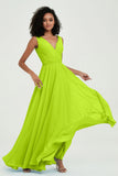 V Neck Chiffon A Line Bridesmaid Dress with Belt Formal Evening Dresses Prom Party Gons