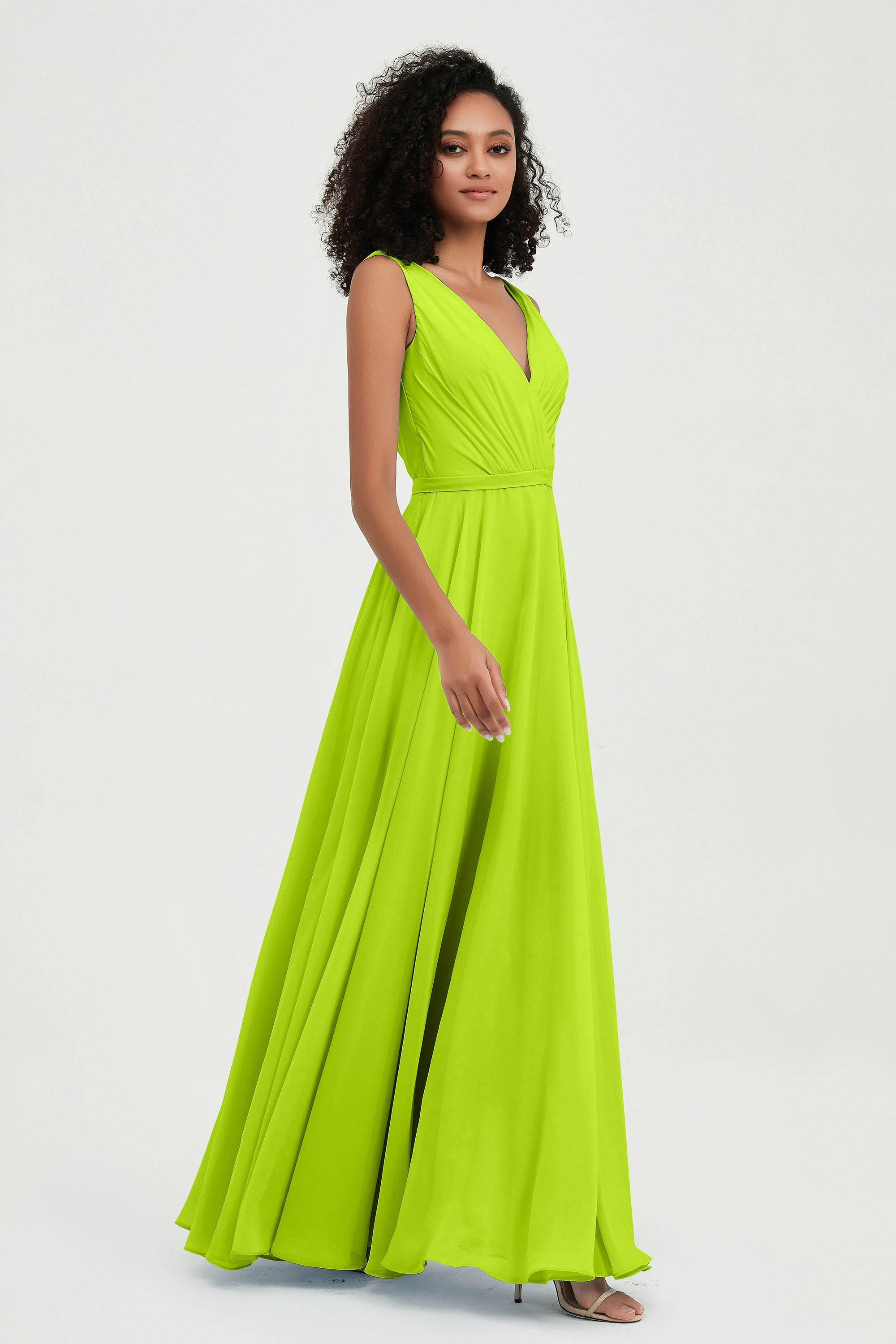 V Neck Chiffon A Line Bridesmaid Dress with Belt Formal Evening Dresses Prom Party Gons