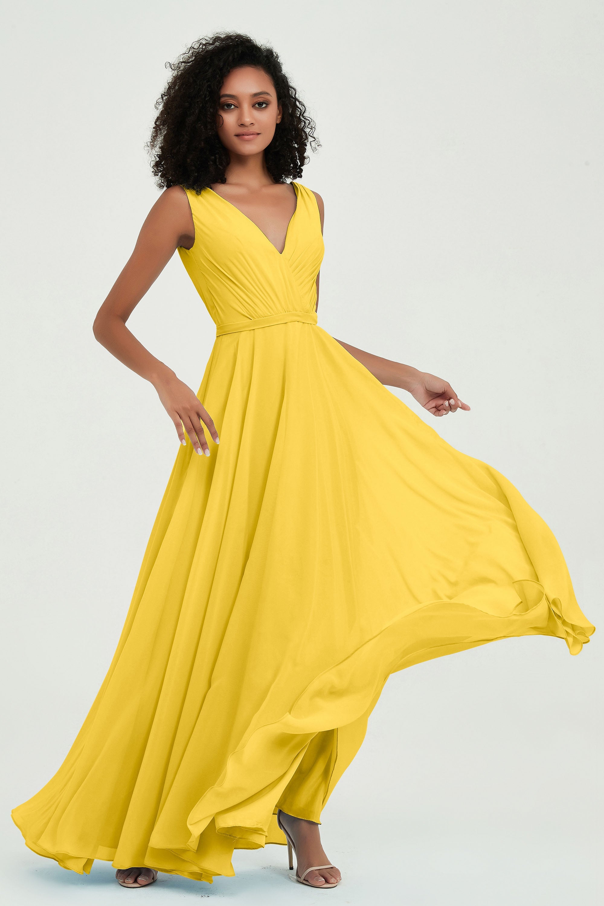 V Neck Chiffon A Line Bridesmaid Dress with Belt Formal Evening Dresses Prom Party Gons