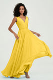 V Neck Chiffon A Line Bridesmaid Dress with Belt Formal Evening Dresses Prom Party Gons