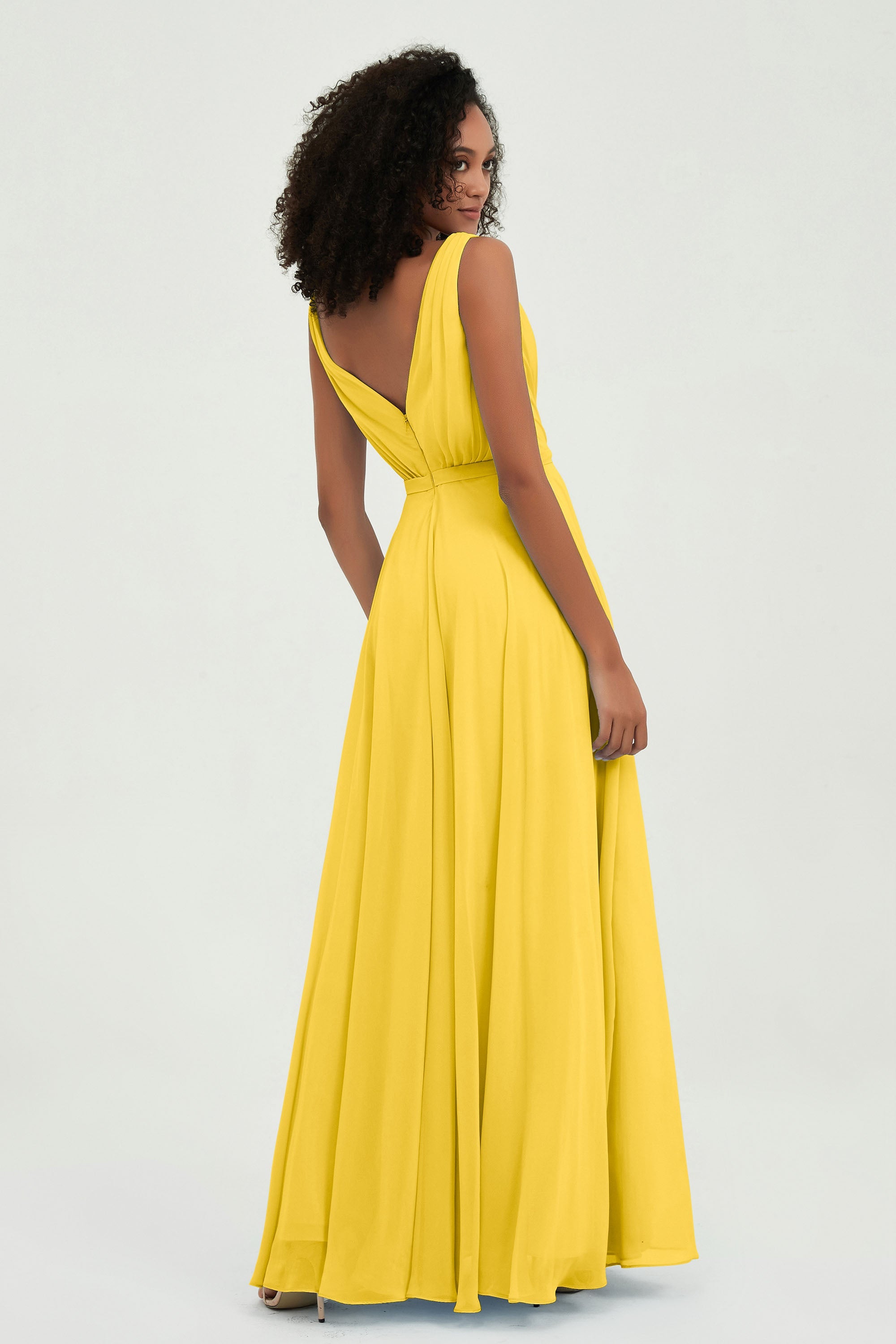 V Neck Chiffon A Line Bridesmaid Dress with Belt Formal Evening Dresses Prom Party Gons