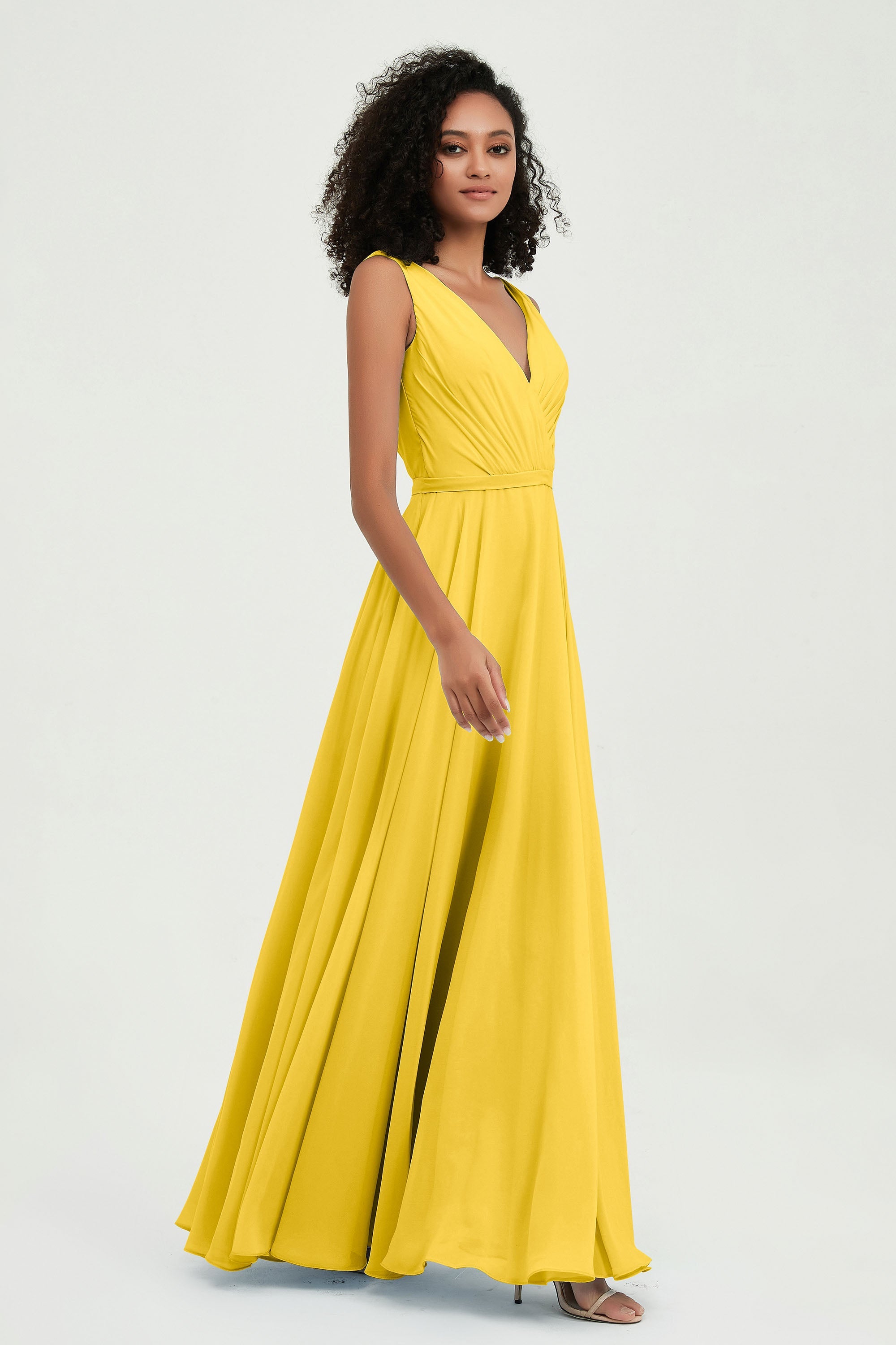 V Neck Chiffon A Line Bridesmaid Dress with Belt Formal Evening Dresses Prom Party Gons