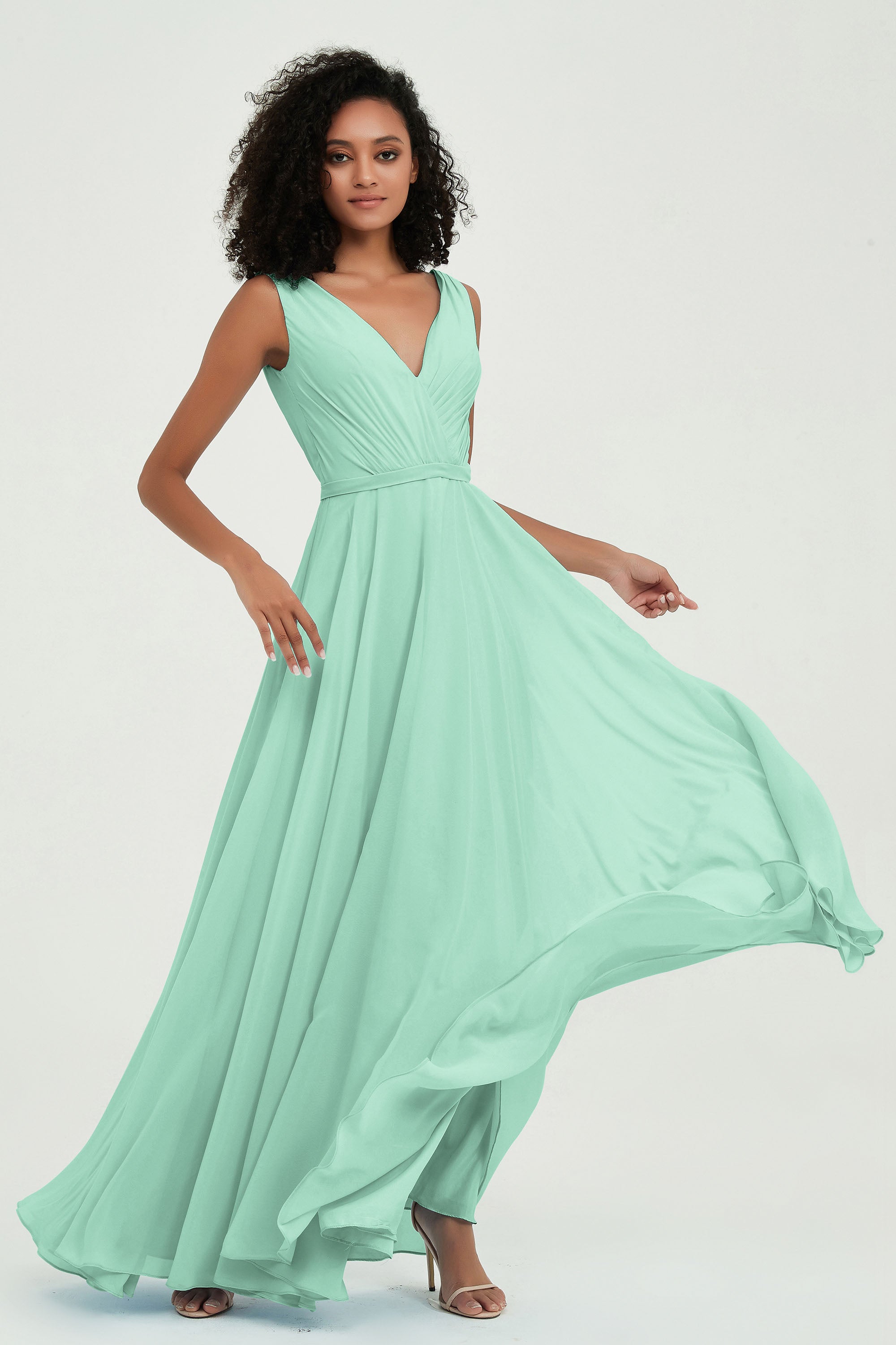 V Neck Chiffon A Line Bridesmaid Dress with Belt Formal Evening Dresses Prom Party Gons