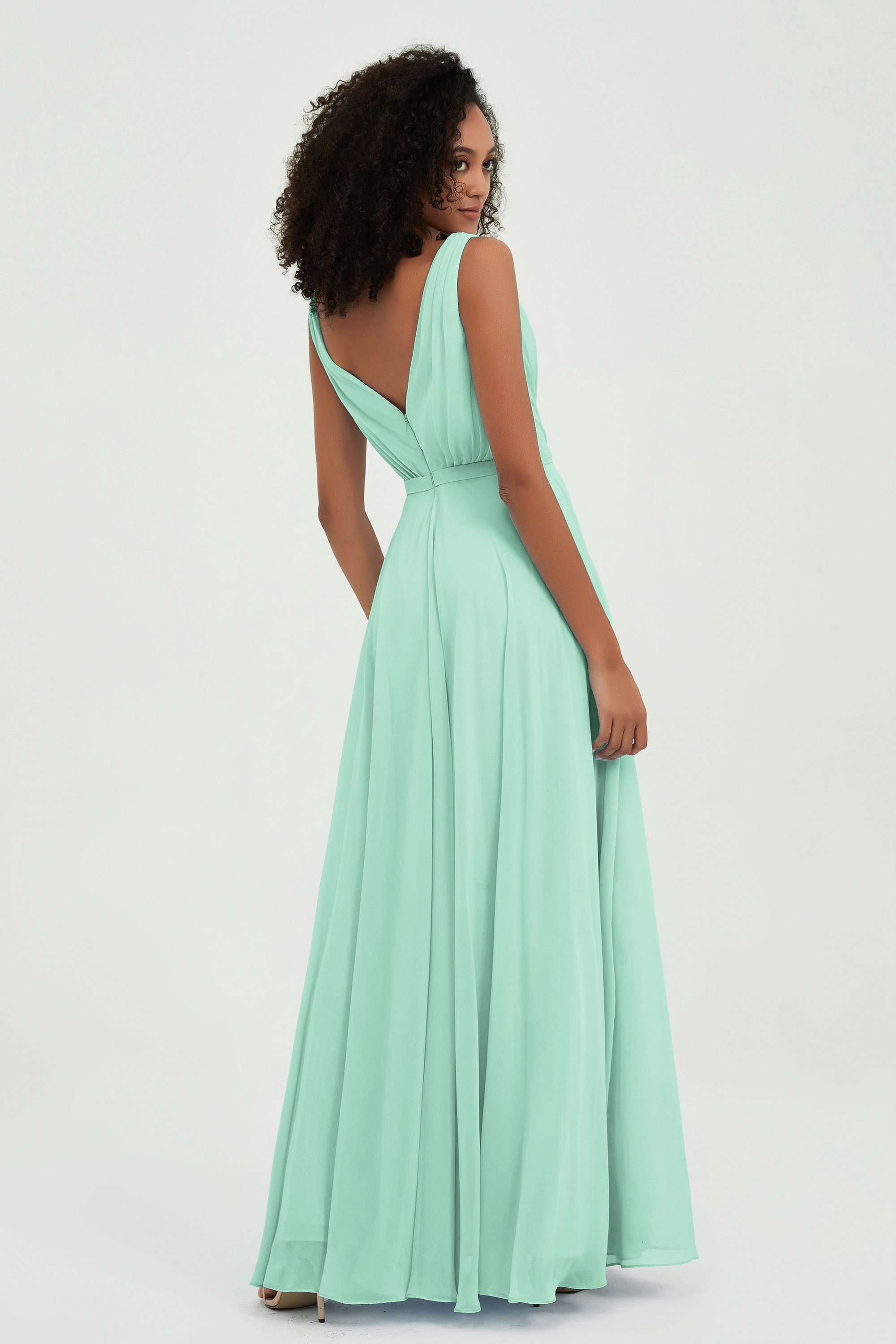 V Neck Chiffon A Line Bridesmaid Dress with Belt Formal Evening Dresses Prom Party Gons