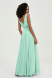 V Neck Chiffon A Line Bridesmaid Dress with Belt Formal Evening Dresses Prom Party Gons