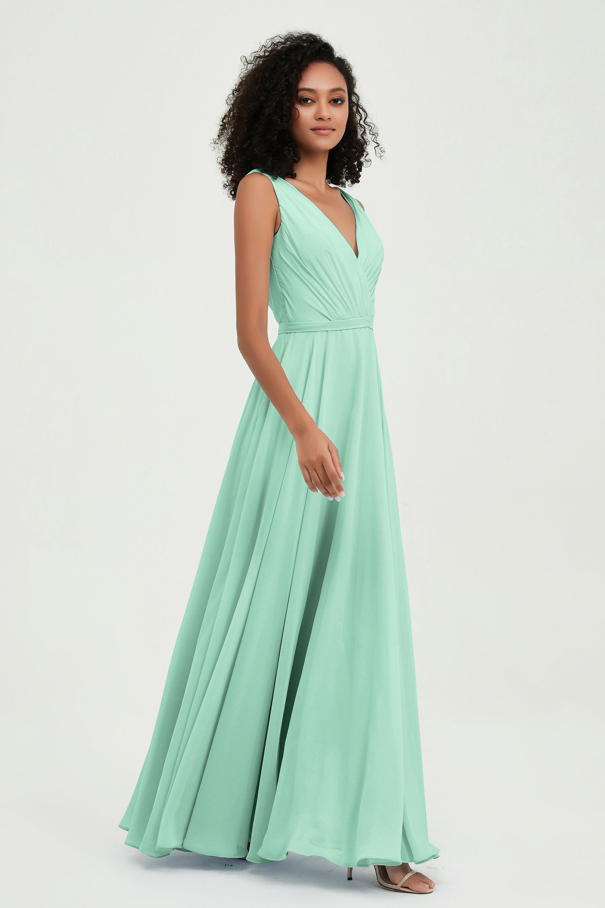 V Neck Chiffon A Line Bridesmaid Dress with Belt Formal Evening Dresses Prom Party Gons