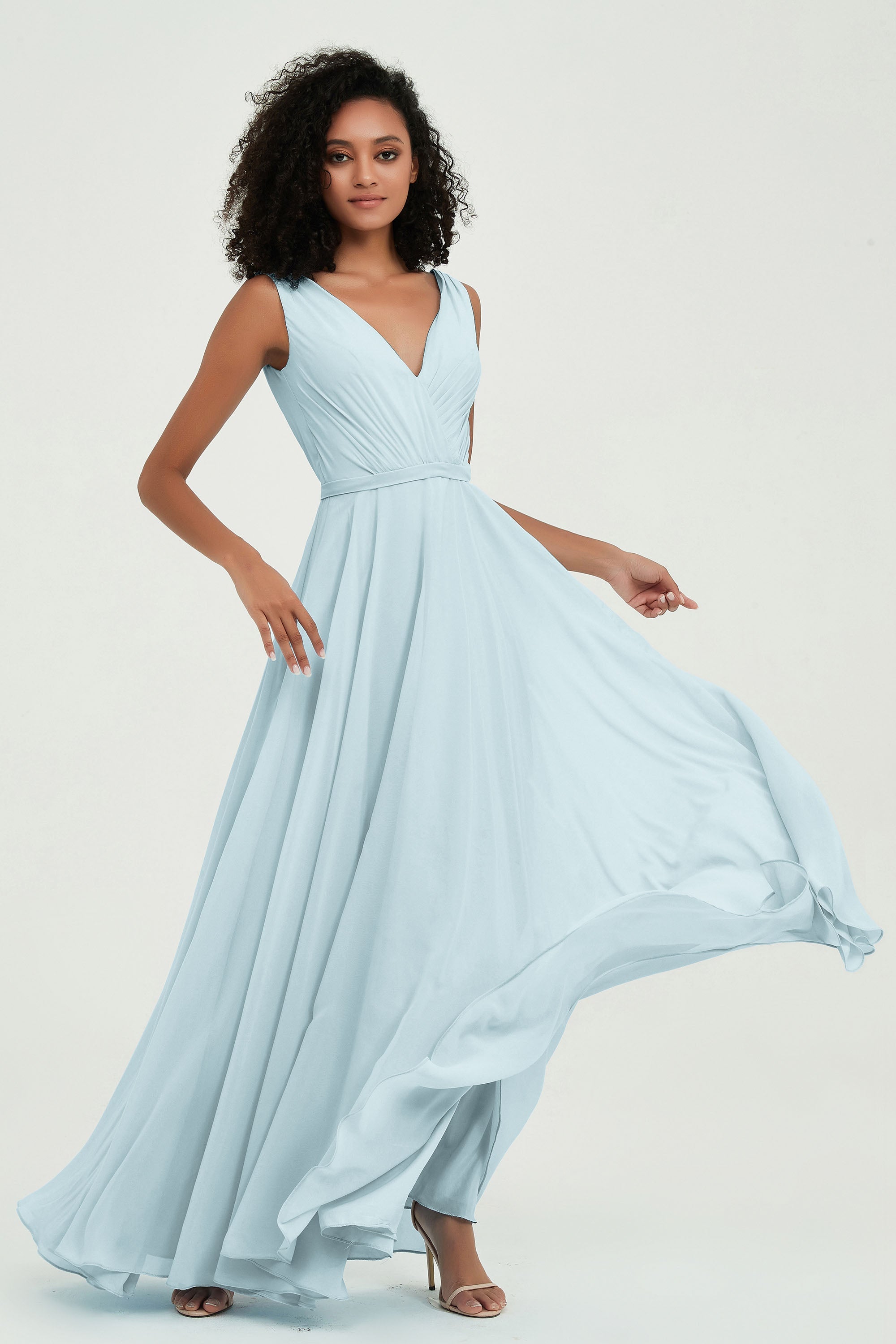 V Neck Chiffon A Line Bridesmaid Dress with Belt Formal Evening Dresses Prom Party Gons