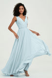 V Neck Chiffon A Line Bridesmaid Dress with Belt Formal Evening Dresses Prom Party Gons