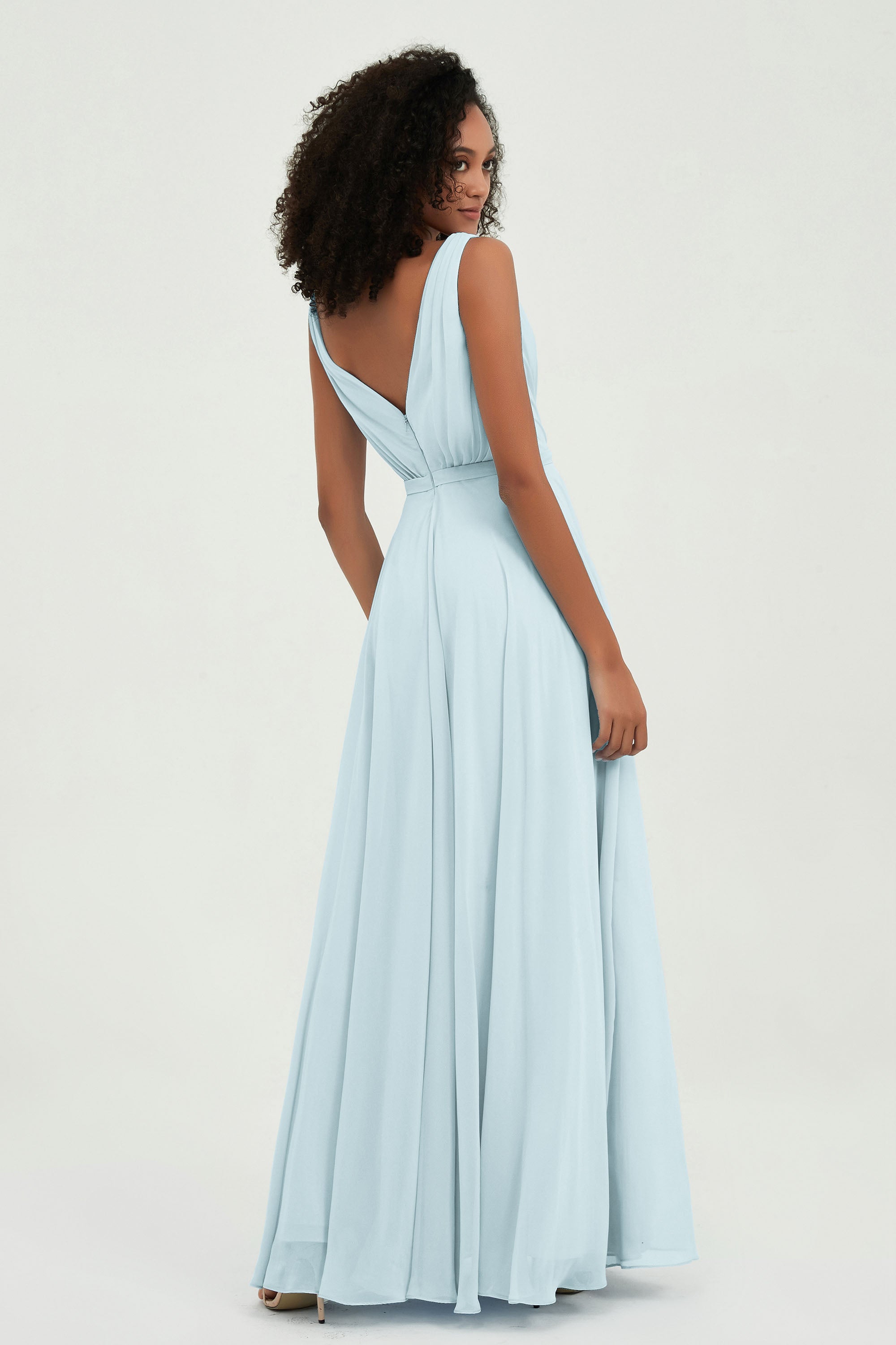 V Neck Chiffon A Line Bridesmaid Dress with Belt Formal Evening Dresses Prom Party Gons