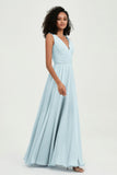 V Neck Chiffon A Line Bridesmaid Dress with Belt Formal Evening Dresses Prom Party Gons