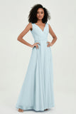 V Neck Chiffon A Line Bridesmaid Dress with Belt Formal Evening Dresses Prom Party Gons