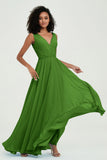 V Neck Chiffon A Line Bridesmaid Dress with Belt Formal Evening Dresses Prom Party Gons
