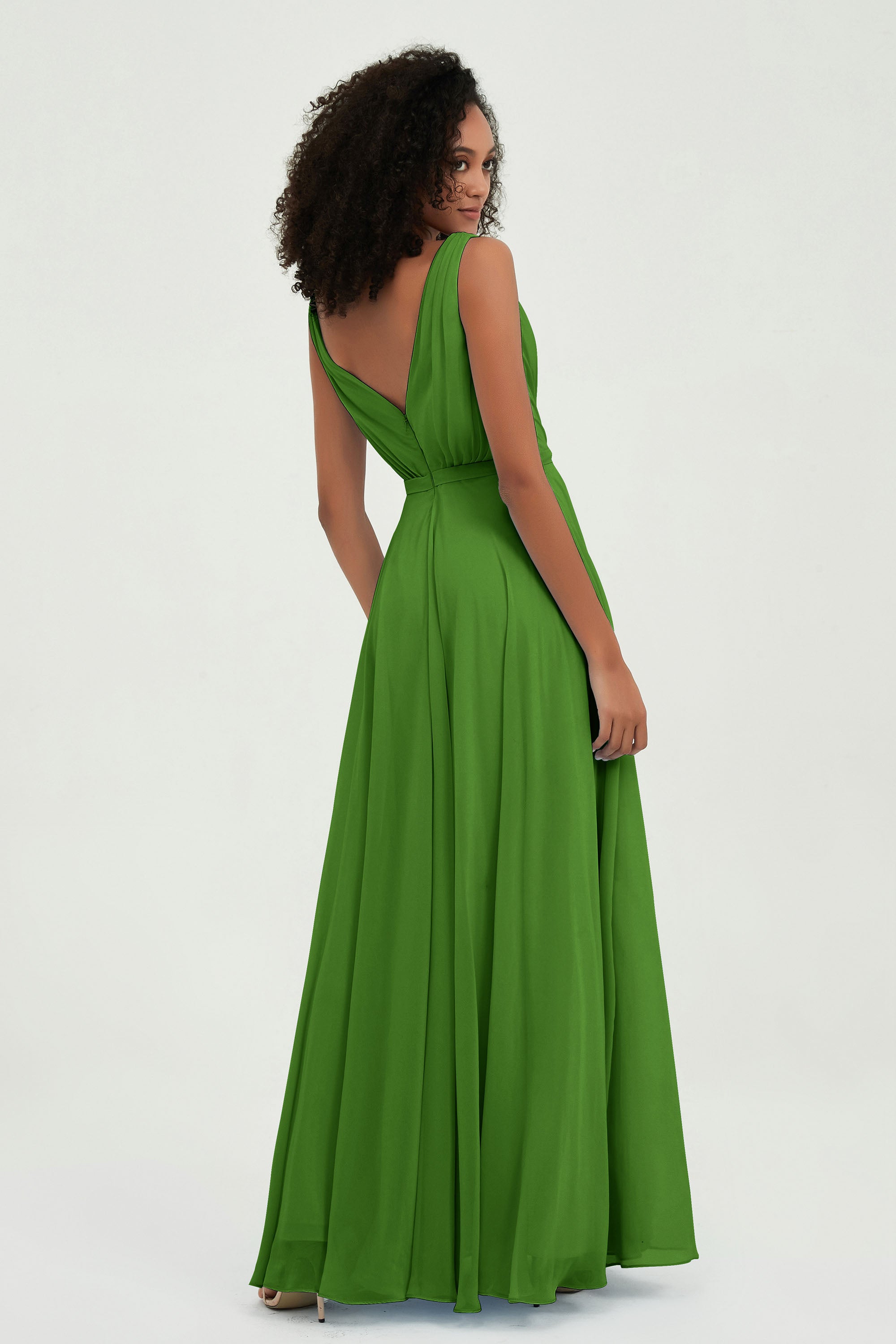 V Neck Chiffon A Line Bridesmaid Dress with Belt Formal Evening Dresses Prom Party Gons
