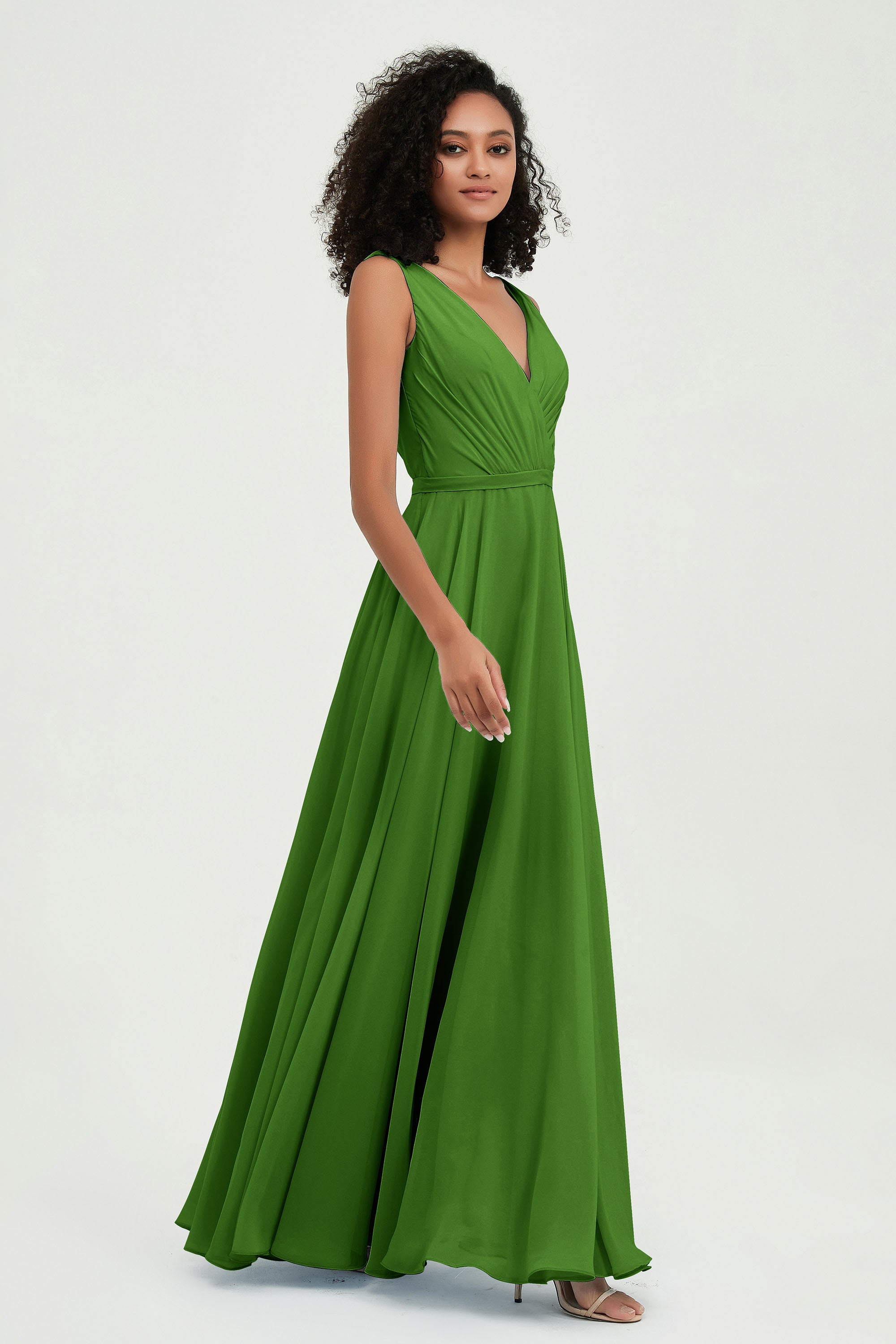 V Neck Chiffon A Line Bridesmaid Dress with Belt Formal Evening Dresses Prom Party Gons