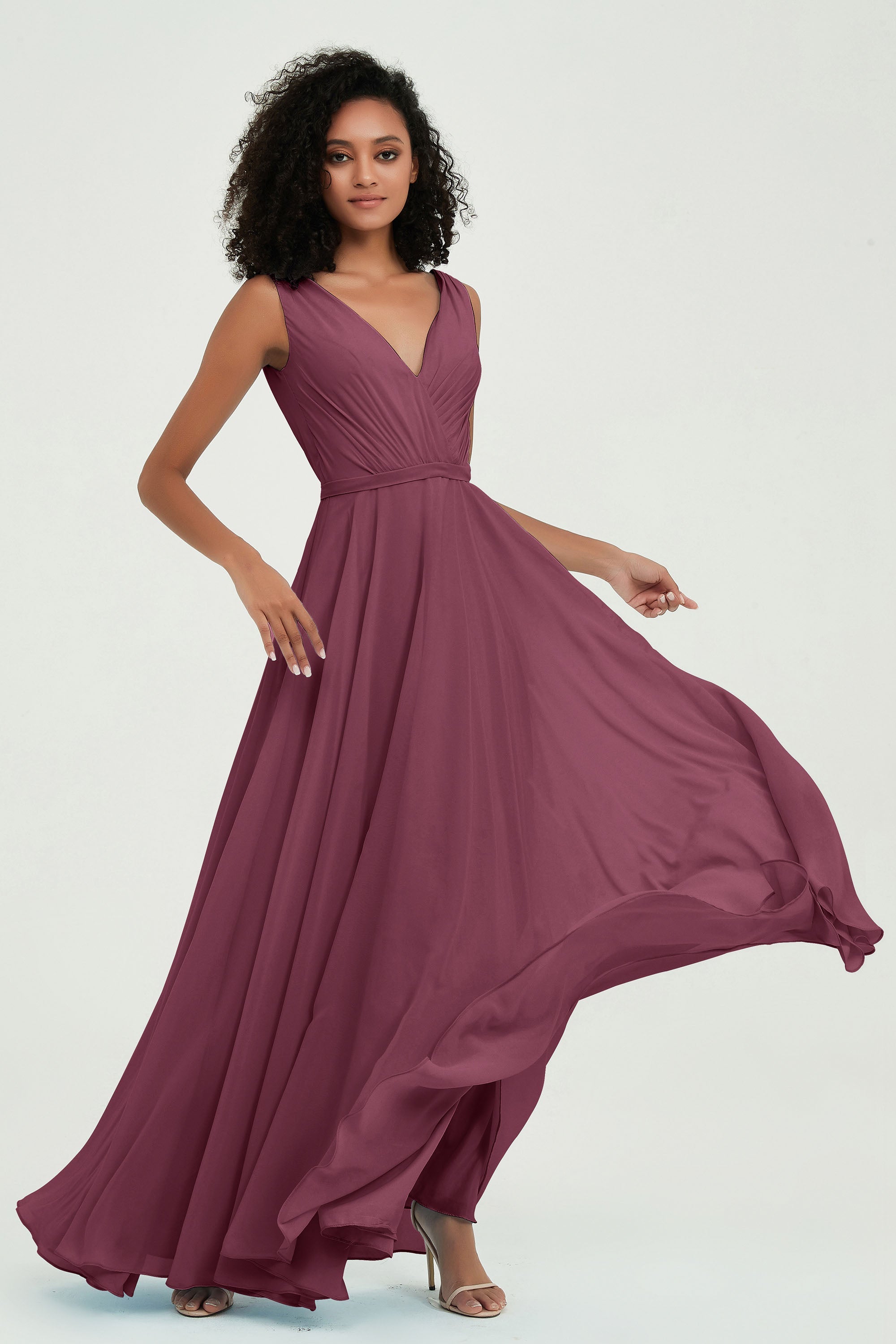 V Neck Chiffon A Line Bridesmaid Dress with Belt Formal Evening Dresses Prom Party Gons