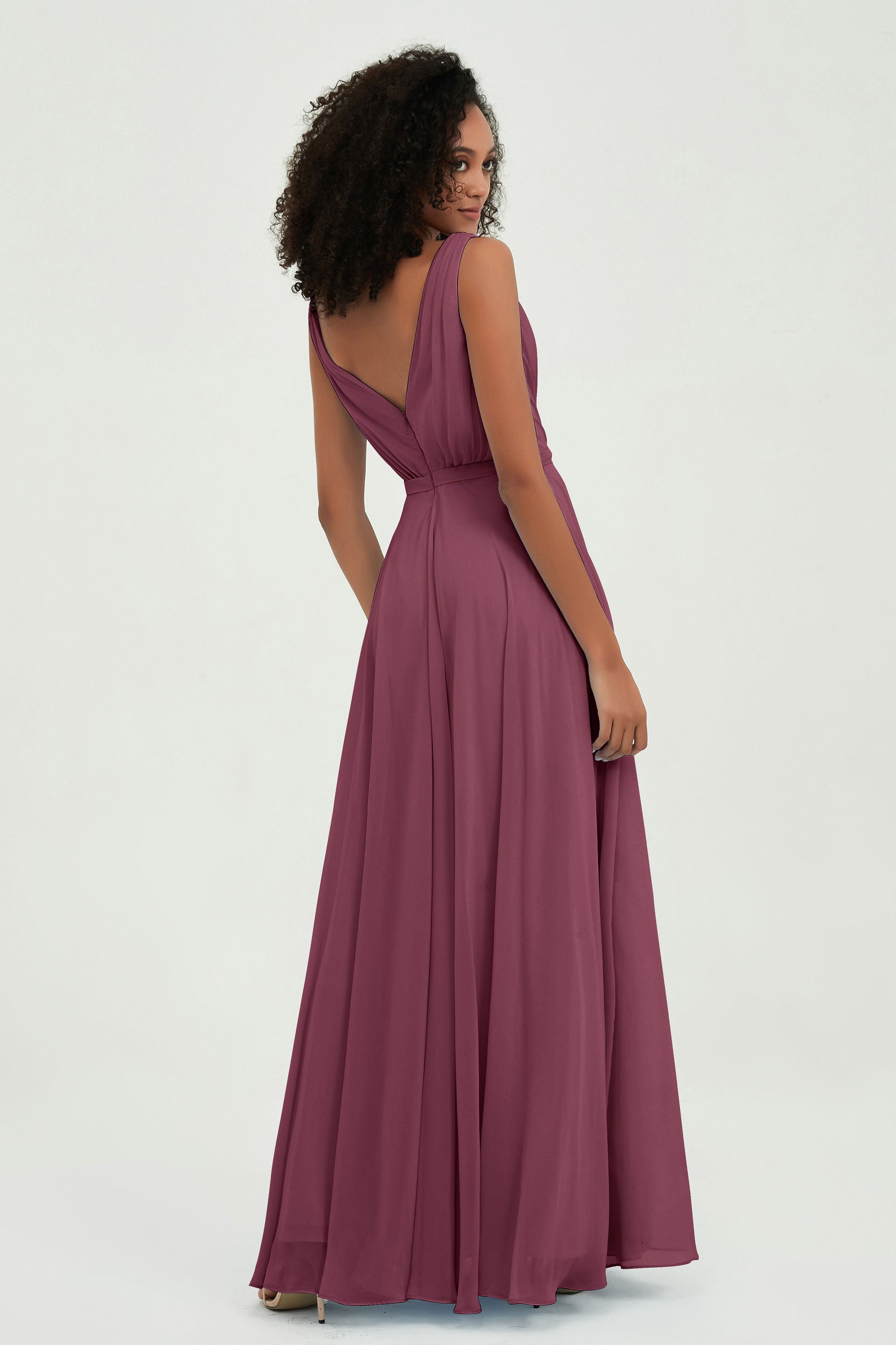 V Neck Chiffon A Line Bridesmaid Dress with Belt Formal Evening Dresses Prom Party Gons
