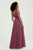 V Neck Chiffon A Line Bridesmaid Dress with Belt Formal Evening Dresses Prom Party Gons