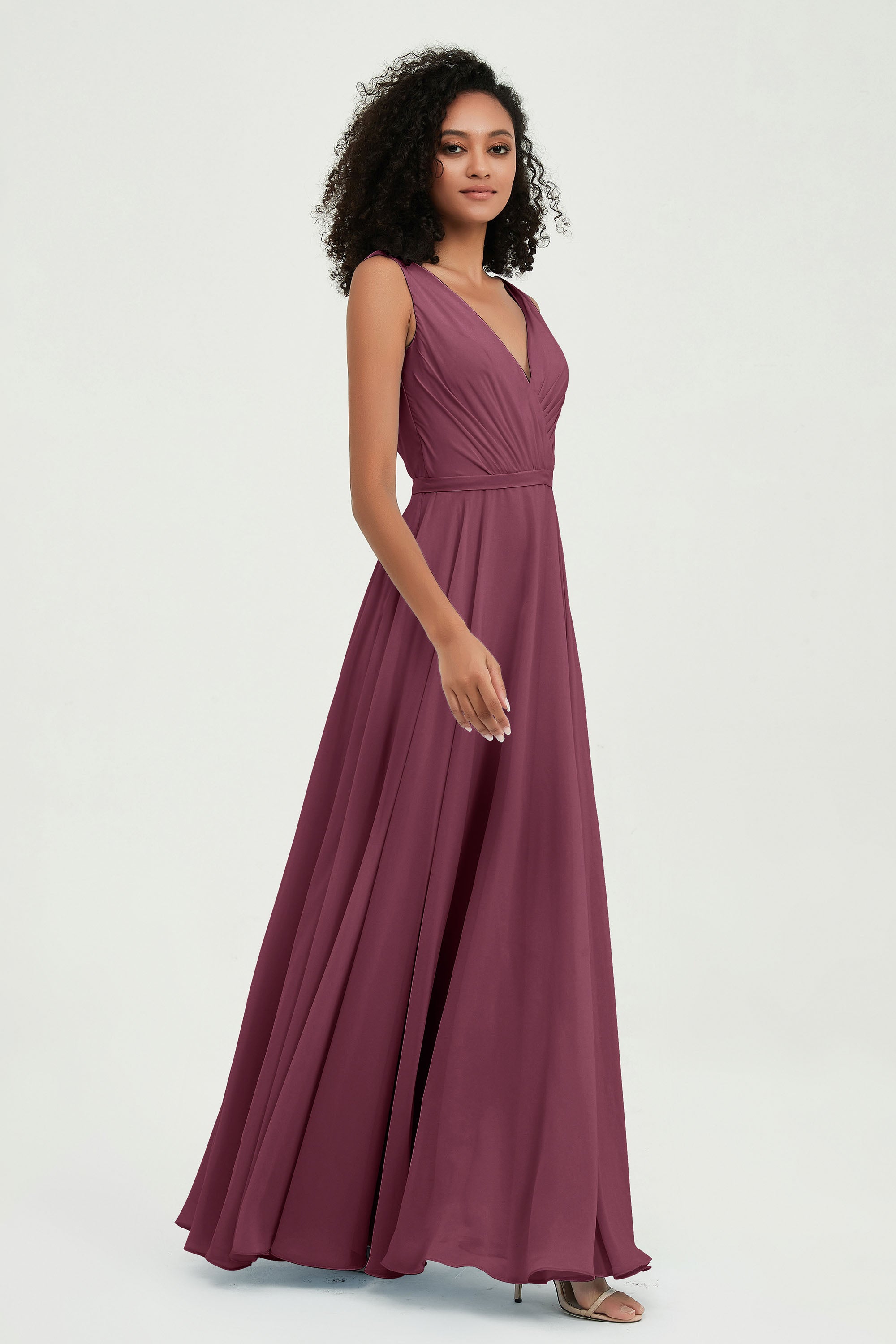 V Neck Chiffon A Line Bridesmaid Dress with Belt Formal Evening Dresses Prom Party Gons