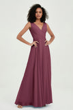 V Neck Chiffon A Line Bridesmaid Dress with Belt Formal Evening Dresses Prom Party Gons