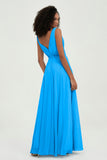 V Neck Chiffon A Line Bridesmaid Dress with Belt Formal Evening Dresses Prom Party Gons