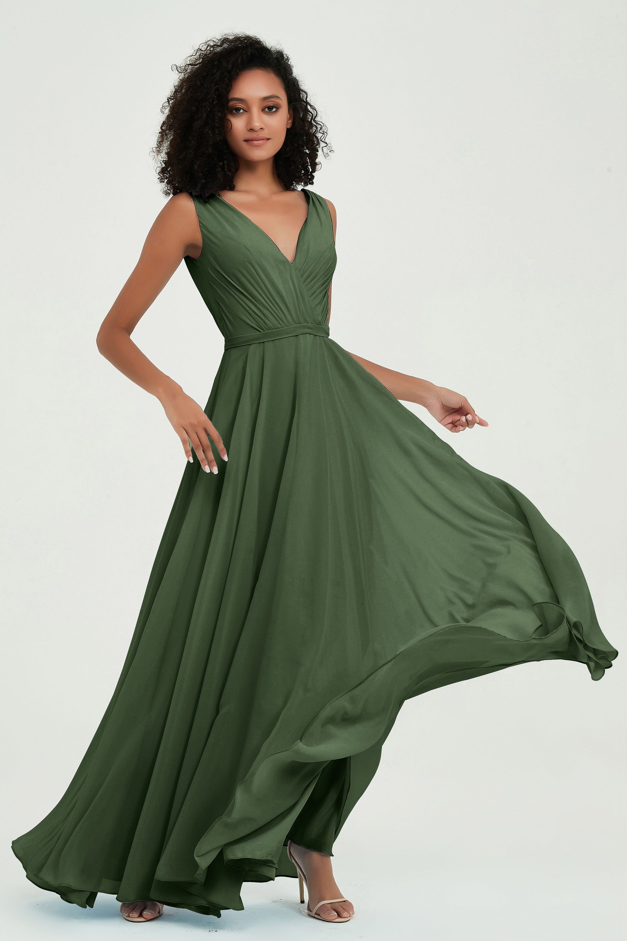 V Neck Chiffon A Line Bridesmaid Dress with Belt Formal Evening Dresses Prom Party Gons