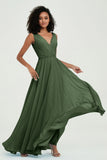 V Neck Chiffon A Line Bridesmaid Dress with Belt Formal Evening Dresses Prom Party Gons