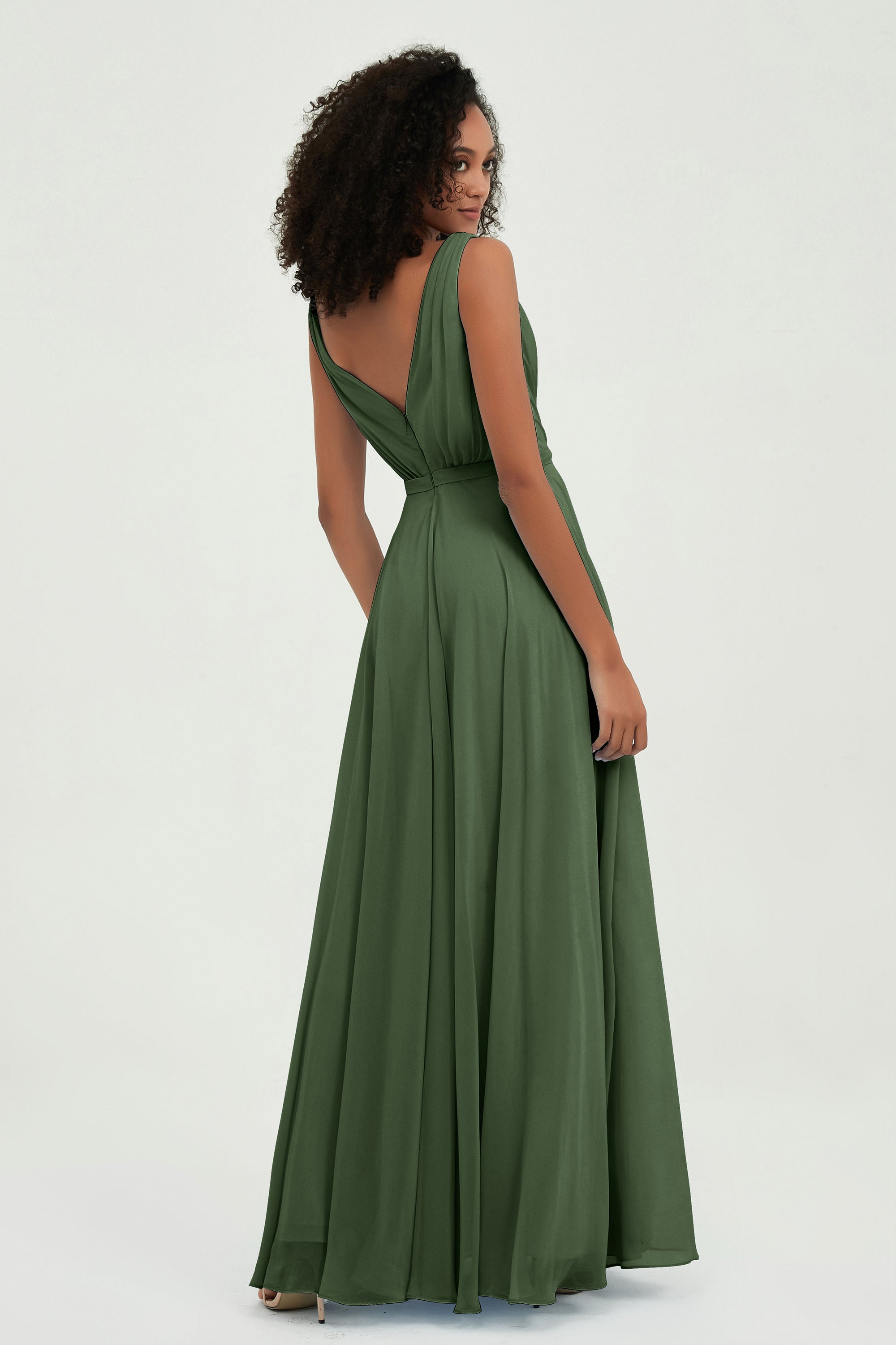 V Neck Chiffon A Line Bridesmaid Dress with Belt Formal Evening Dresses Prom Party Gons