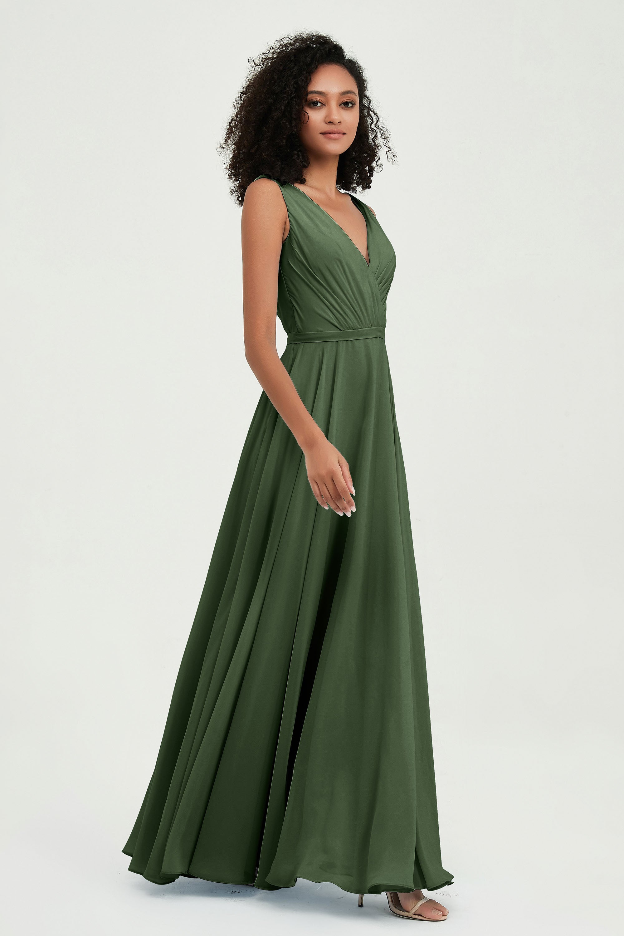 V Neck Chiffon A Line Bridesmaid Dress with Belt Formal Evening Dresses Prom Party Gons