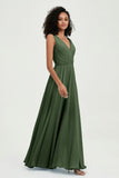 V Neck Chiffon A Line Bridesmaid Dress with Belt Formal Evening Dresses Prom Party Gons