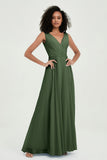 V Neck Chiffon A Line Bridesmaid Dress with Belt Formal Evening Dresses Prom Party Gons