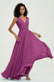 V Neck Chiffon A Line Bridesmaid Dress with Belt Formal Evening Dresses Prom Party Gons