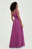 V Neck Chiffon A Line Bridesmaid Dress with Belt Formal Evening Dresses Prom Party Gons