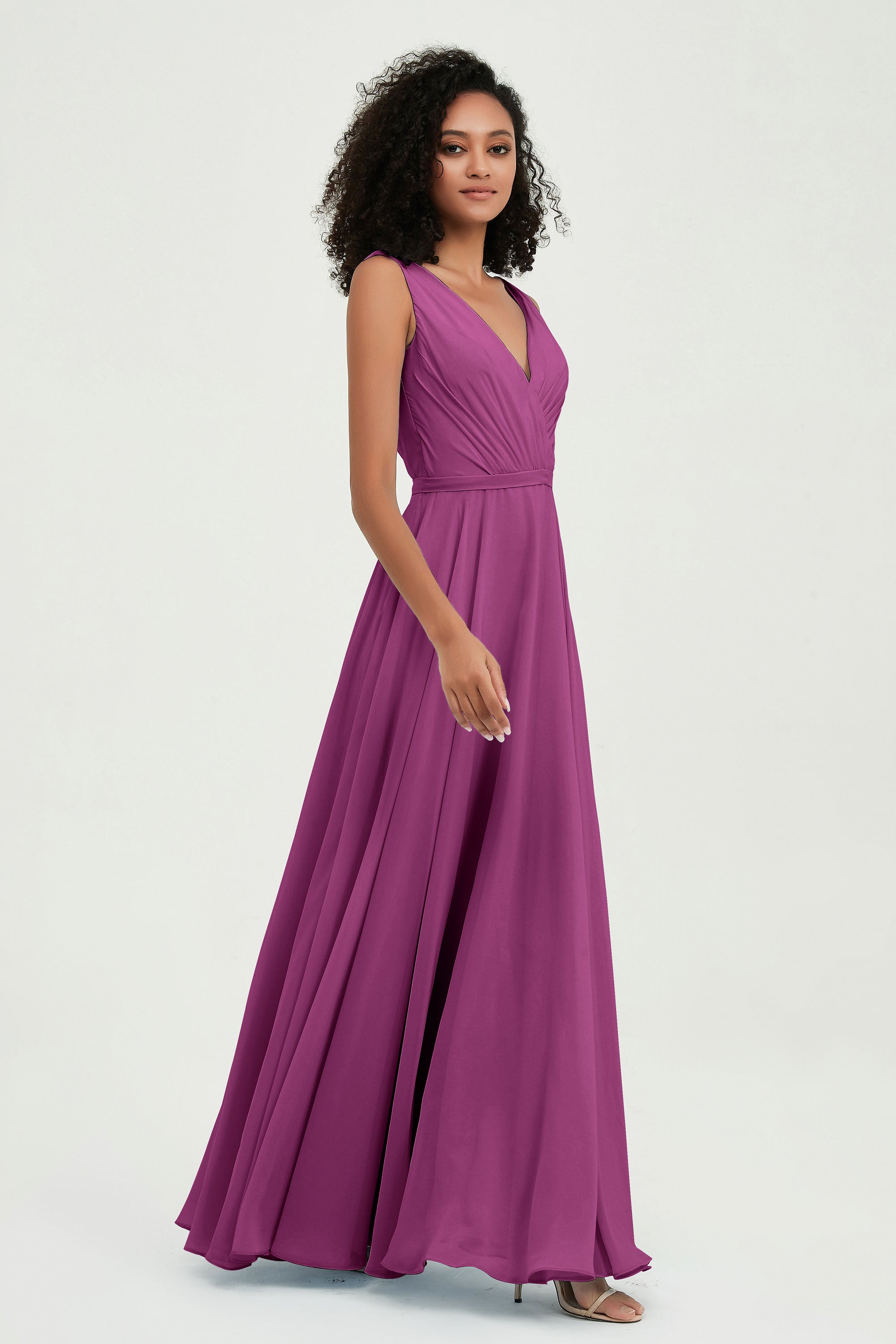 V Neck Chiffon A Line Bridesmaid Dress with Belt Formal Evening Dresses Prom Party Gons
