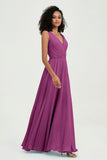 V Neck Chiffon A Line Bridesmaid Dress with Belt Formal Evening Dresses Prom Party Gons