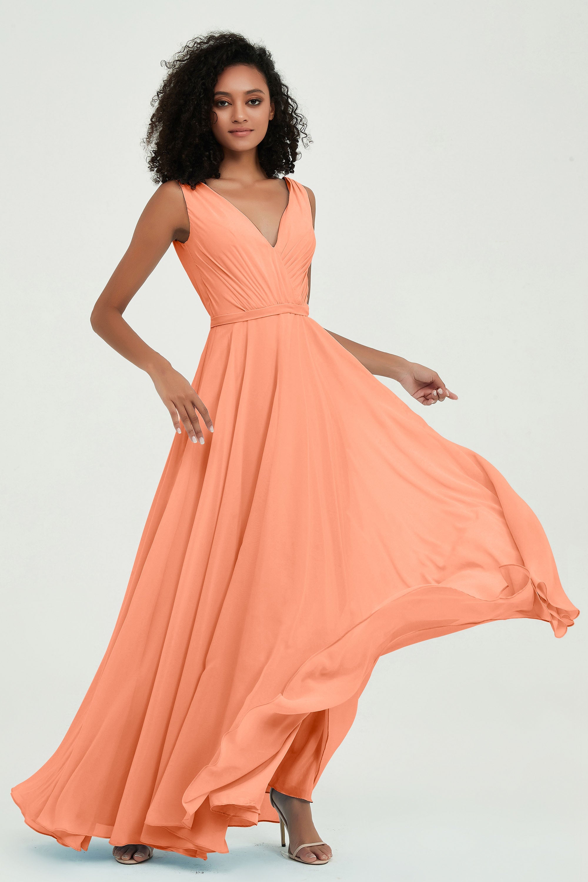 V Neck Chiffon A Line Bridesmaid Dress with Belt Formal Evening Dresses Prom Party Gons