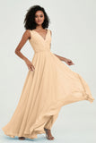 V Neck Chiffon A Line Bridesmaid Dress with Belt Formal Evening Dresses Prom Party Gons