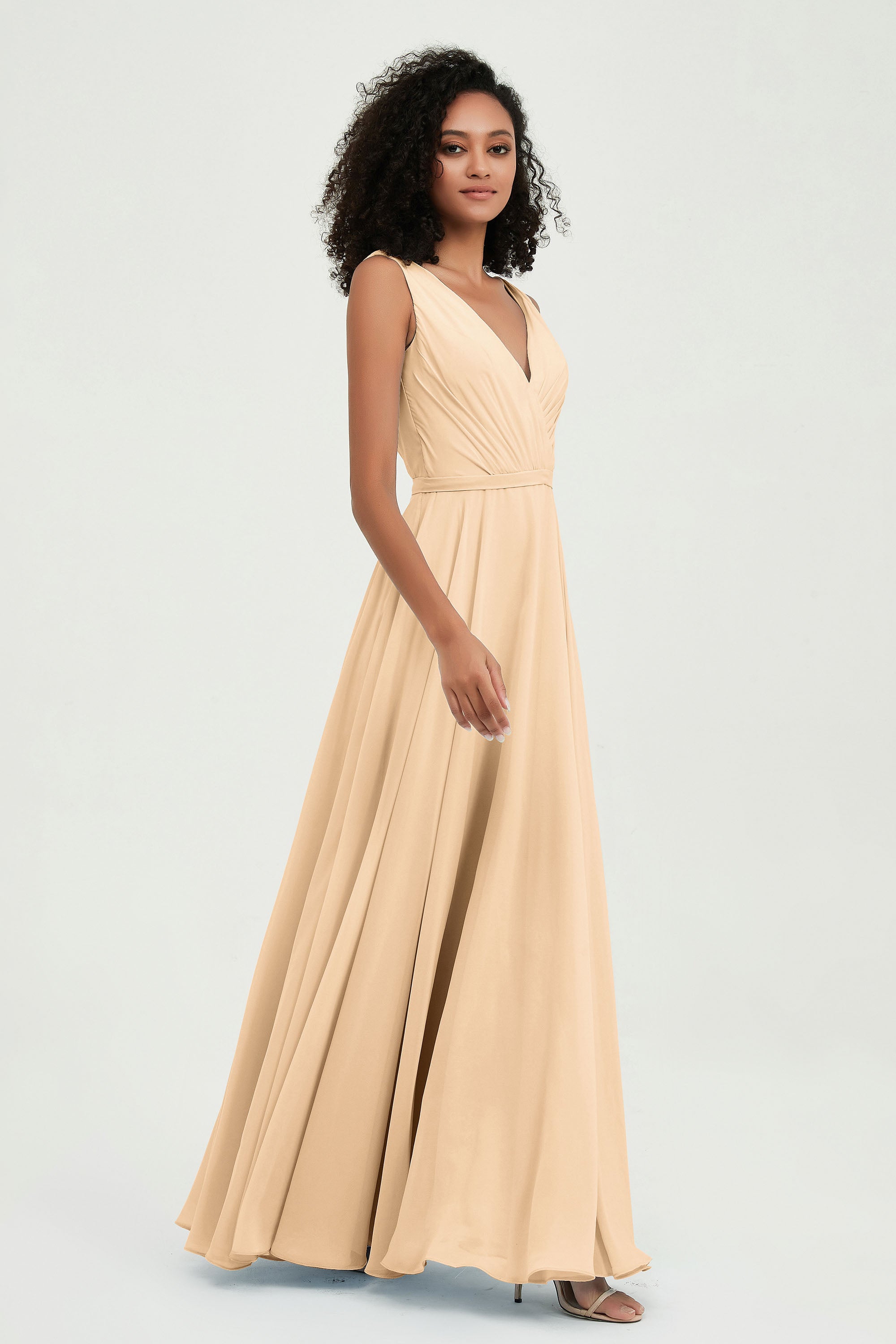 V Neck Chiffon A Line Bridesmaid Dress with Belt Formal Evening Dresses Prom Party Gons
