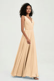 V Neck Chiffon A Line Bridesmaid Dress with Belt Formal Evening Dresses Prom Party Gons
