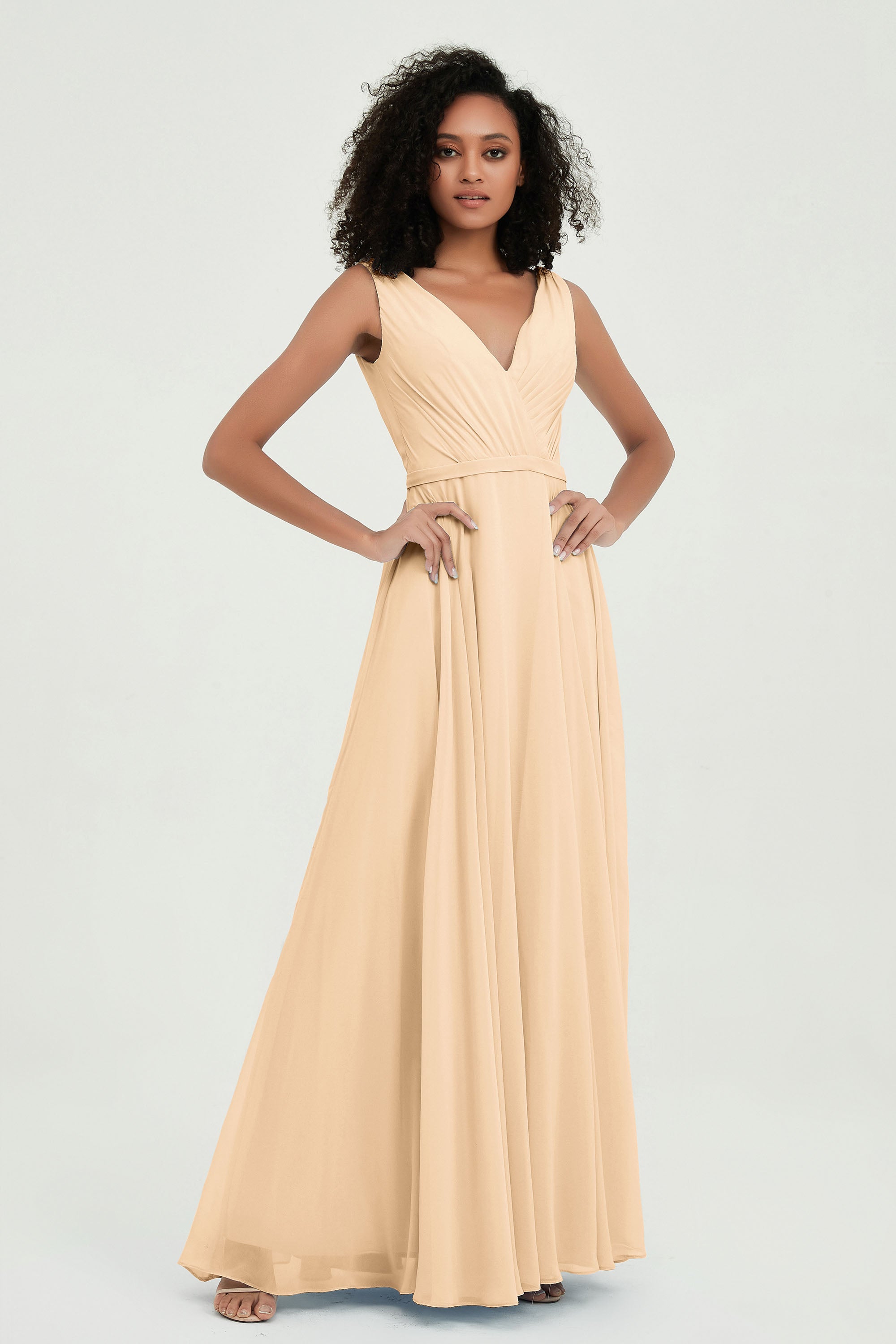 V Neck Chiffon A Line Bridesmaid Dress with Belt Formal Evening Dresses Prom Party Gons