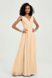 V Neck Chiffon A Line Bridesmaid Dress with Belt Formal Evening Dresses Prom Party Gons