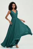V Neck Chiffon A Line Bridesmaid Dress with Belt Formal Evening Dresses Prom Party Gons