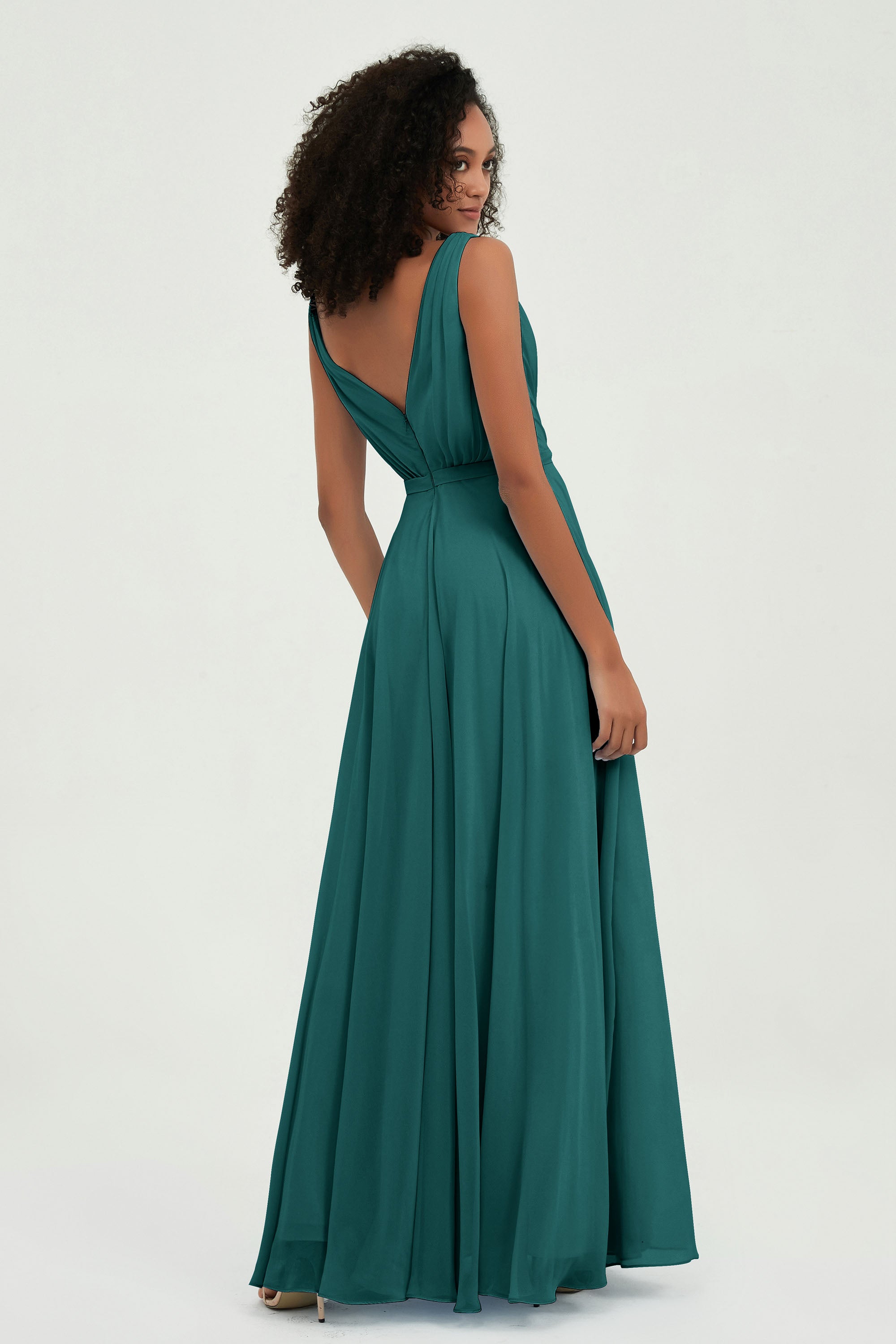 V Neck Chiffon A Line Bridesmaid Dress with Belt Formal Evening Dresses Prom Party Gons