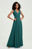 V Neck Chiffon A Line Bridesmaid Dress with Belt Formal Evening Dresses Prom Party Gons