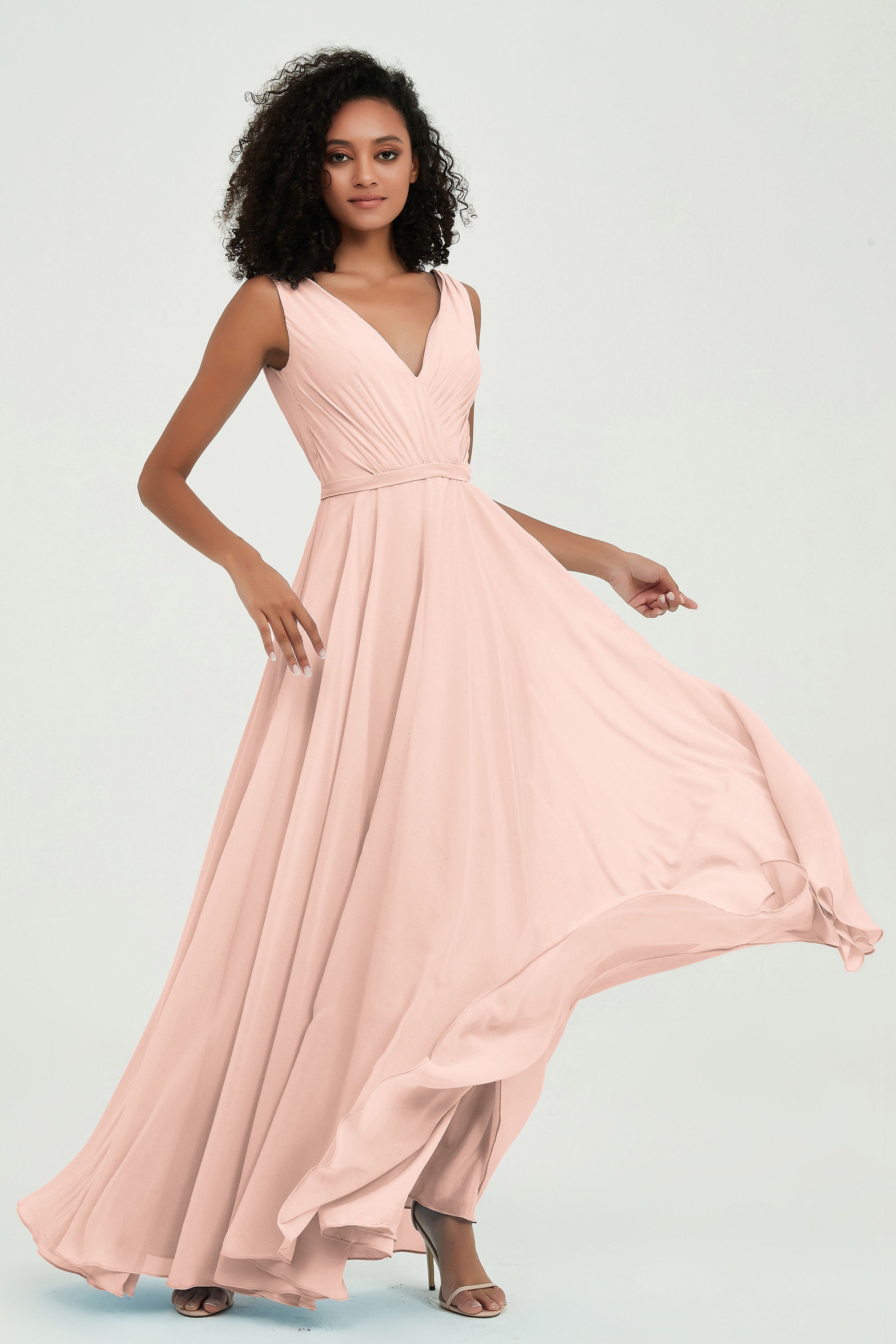 V Neck Chiffon A Line Bridesmaid Dress with Belt Formal Evening Dresses Prom Party Gons