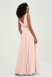 V Neck Chiffon A Line Bridesmaid Dress with Belt Formal Evening Dresses Prom Party Gons