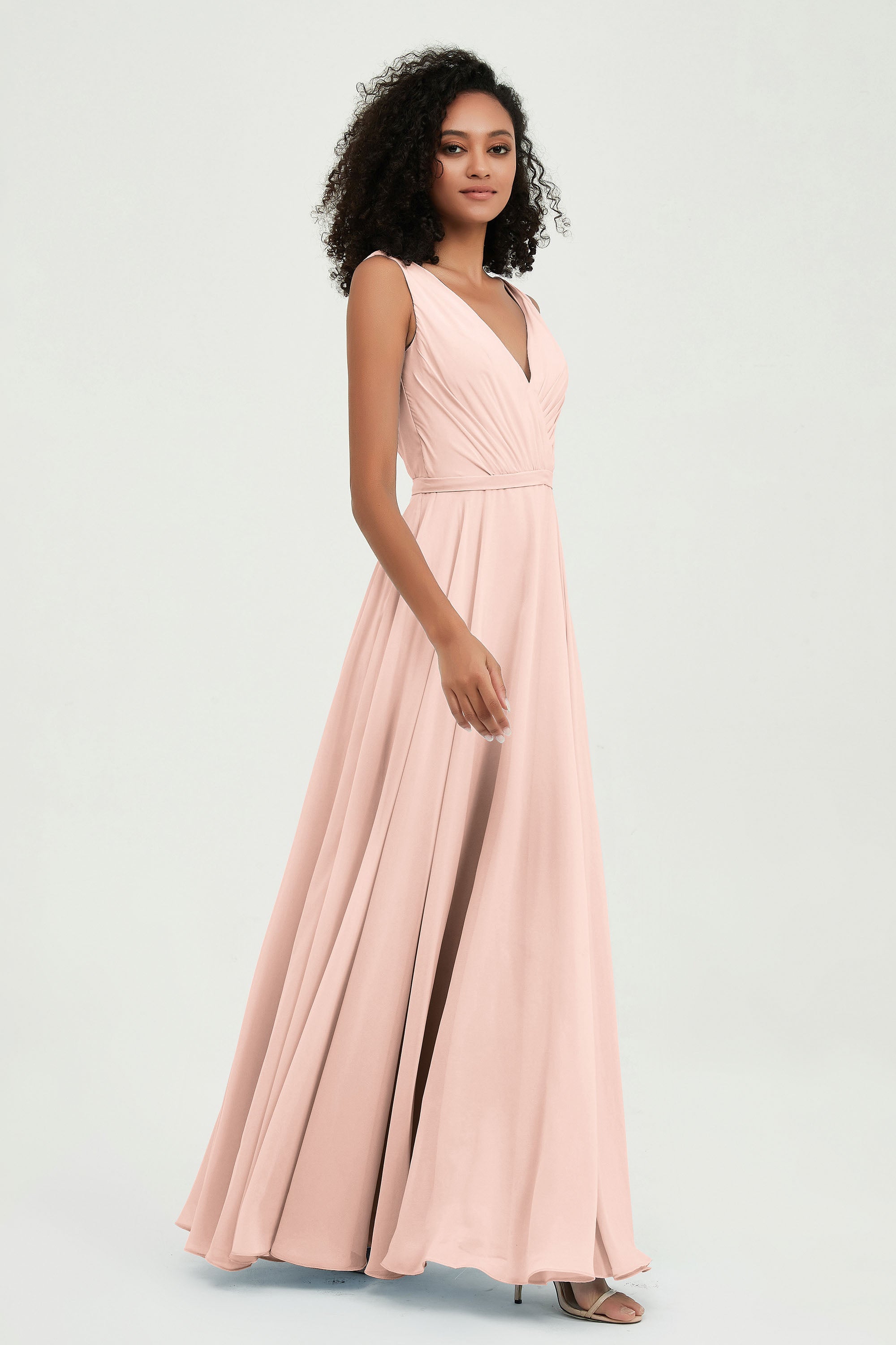 V Neck Chiffon A Line Bridesmaid Dress with Belt Formal Evening Dresses Prom Party Gons